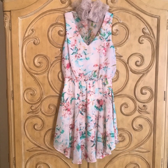 Bisou Bisou Chiffon Floral Dress Light Pink - Picture 1 of 12